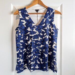 Ann Taylor Blue Black White Floral Sleeveless Knit Top